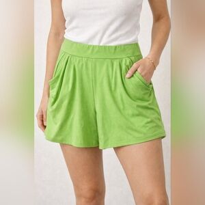 Women’s Plus Size Lime Green Lounge Shorts Elastic Waist Pockets Soft Stretch